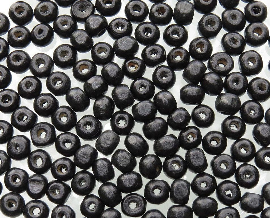 6mm Black Round Wood Beads - Qty 50 - 4 Grams (UM27) - Beads and Babble