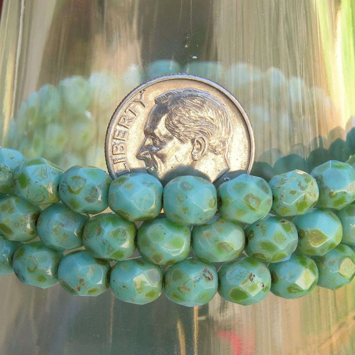 6mm Faceted Opaque Green Turquoise Picasso Czech Firepolish Glass Beads - Qty 30 (FP73) - Beads and Babble