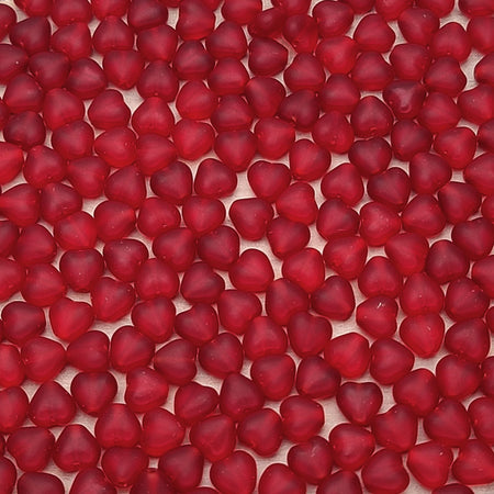 6mm Matte Transparent Red Czech Glass Heart Beads - Qty 20 (MISC120) - Beads and BabbleBeads
