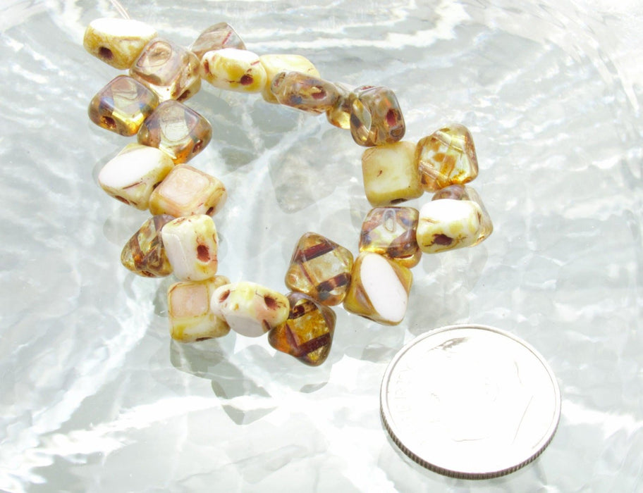 6mm Milk & Honey Picasso Mix Table Cut Czech Glass 2 Hole Silky Beads - Qty 25 (BS23) - Beads and Babble