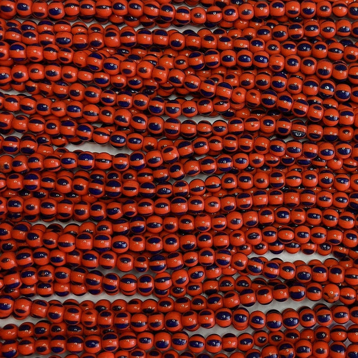 6mm Opaque Dark Orange Blue Striped Round Glass Beads - 16 Inch Strand (AW48) - Beads and Babble