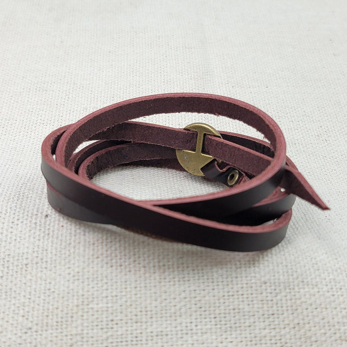 6mm Soft Pliable Dark Reddish Brown Flat Leather Wrap Bracelet with attached Buckle Closure - Qty 1 (LC23) - Beads and Babble