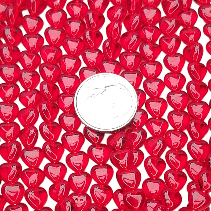 6mm Transparent Red Czech Glass Heart Beads - Qty 20 (MISC122) - Beads and BabbleBeads