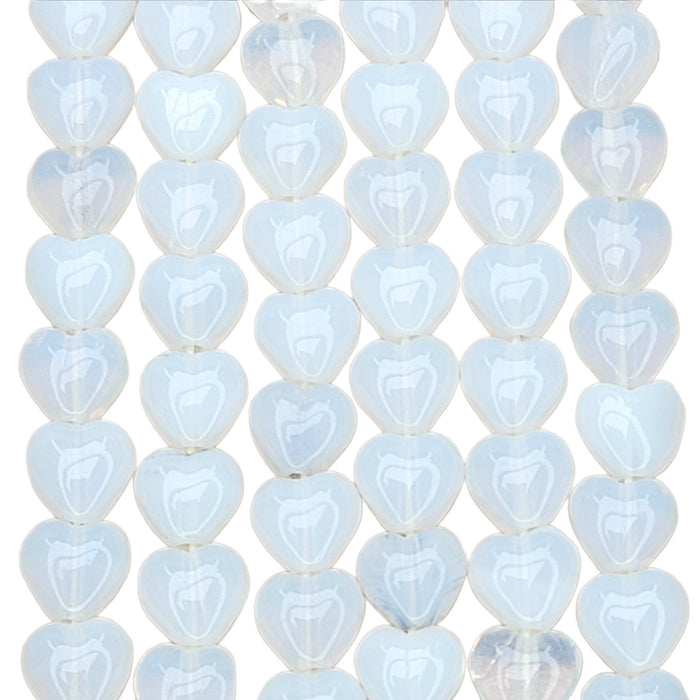 6mm White Opal Czech Glass Heart Beads - Qty 20 (MISC119) - Beads and BabbleBeads