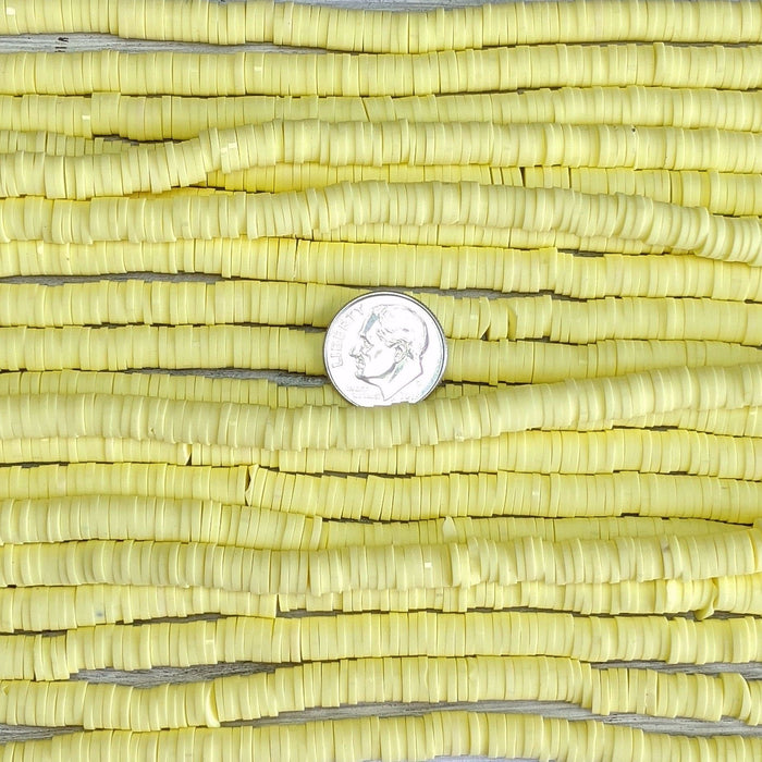6x1mm Polymer Clay Opaque Light Yellow Heishi Beads - 16 Inch Strand (6CLAY09) - Beads and Babble