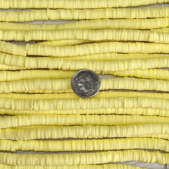 6x1mm Polymer Clay Opaque Medium Yellow Heishi Beads - 16 Inch Strand (6CLAY10) - Beads and Babble