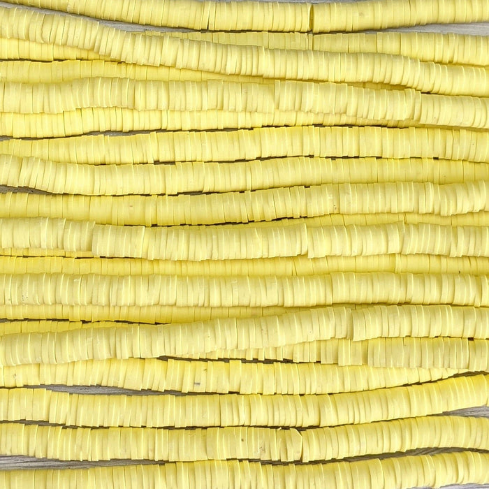 6x1mm Polymer Clay Opaque Medium Yellow Heishi Beads - 16 Inch Strand (6CLAY10) - Beads and Babble