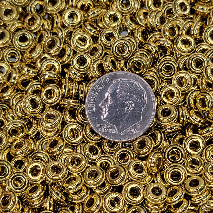 Large 2.4mm Hole 6x2.5mm Antique Gold Alloy Metal Saucer Spacer Beads - Qty 50 (MB426) freeshipping - Beads and Babble
