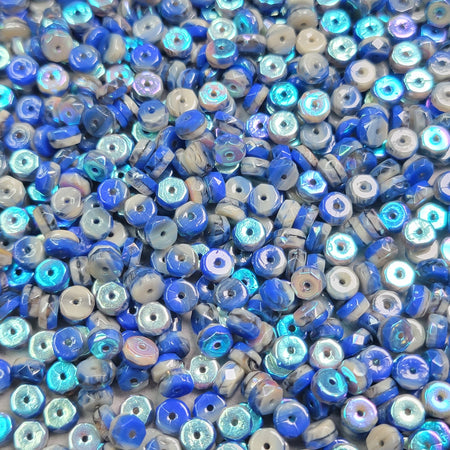 6x3mm Faceted Opaque 2 Tone Royal Blue & Beige AB Firepolish Czech Glass Heishi Beads - Qty 25 (FP84) - Beads and BabbleBeads
