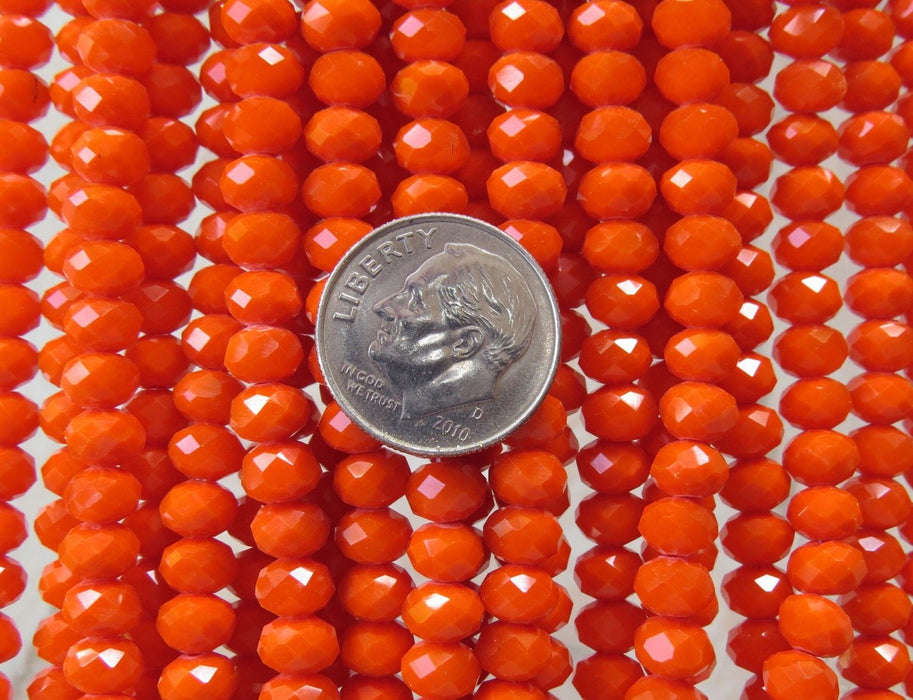 6x4mm Faceted Opaque Orange Chinese Crystal Rondel Beads 9 Inch Strand (6CCS11) - Beads and Babble