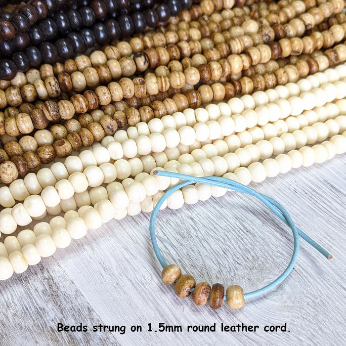 6x4mm Off White Water Buffalo Bone Rondelle Beads - 15 Inch Stand (AW31) - Beads and Babble
