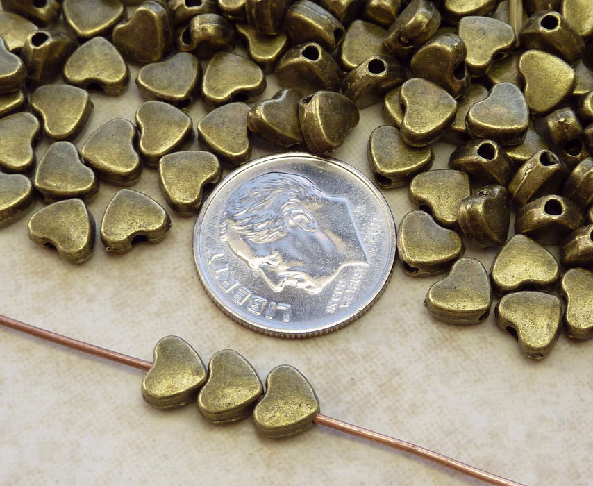 6x5mm (1.5mm hole) Antique Brass Alloy Metal Heart Spacer Beads - Qty 20 (MB178) - Beads and Babble