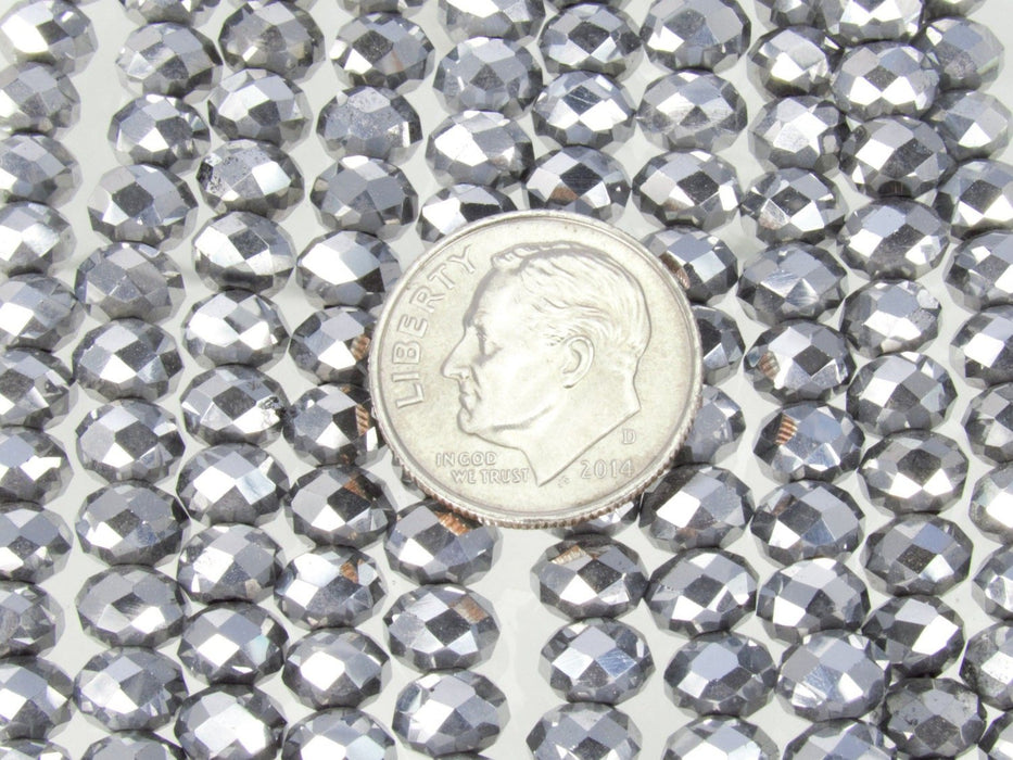 6x5mm Faceted Metallic Antique Silver Chinese Crystal Rondel Beads 9 Inch Strand (6CCS13) - Beads and Babble