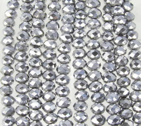 6x5mm Faceted Metallic Antique Silver Chinese Crystal Rondel Beads 9 Inch Strand (6CCS13) - Beads and Babble
