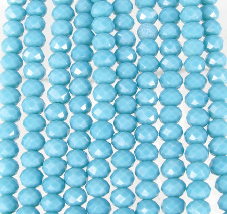 6x5mm Faceted Opaque Blue Turquoise Chinese Crystal Rondel Beads 9 Inch Strand (6CCS16) - Beads and Babble
