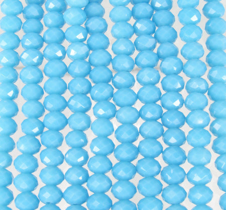 6x5mm Faceted Opaque Light Blue Chinese Crystal Rondel Beads 9 Inch Strand (6CCS12) - Beads and Babble