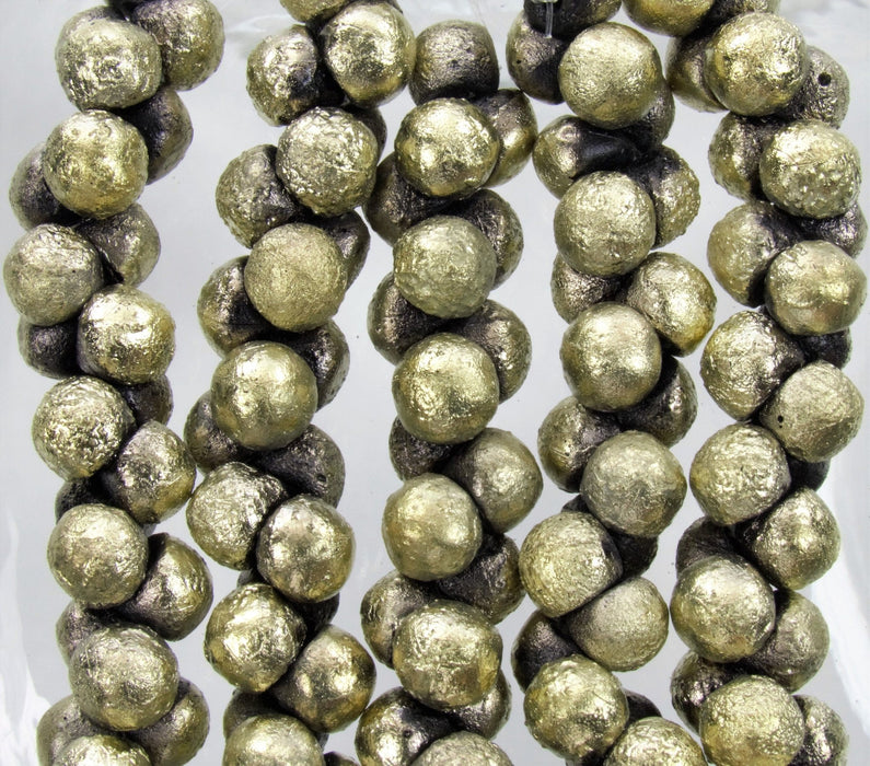 7mm 2 Tone Opaque Black & Gold Etched Czech Glass Mushroom Button Beads - Qty 30 (XAW244) - Beads and Babble