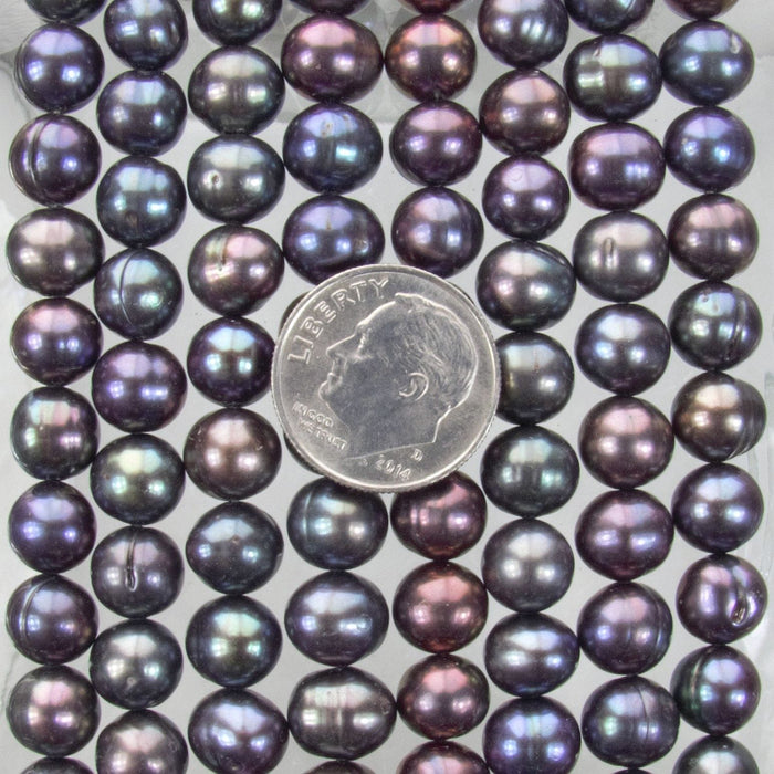 7mm to 8mm Black Peacock Cultured Freshwater Off Round Pearl Beads - 16 Inch Strand (PRL07) - Beads and Babble