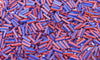 7x2mm Opaque Orange and Purple Striped Glass Bugle Beads 40 Grams (C560) - Beads and Babble