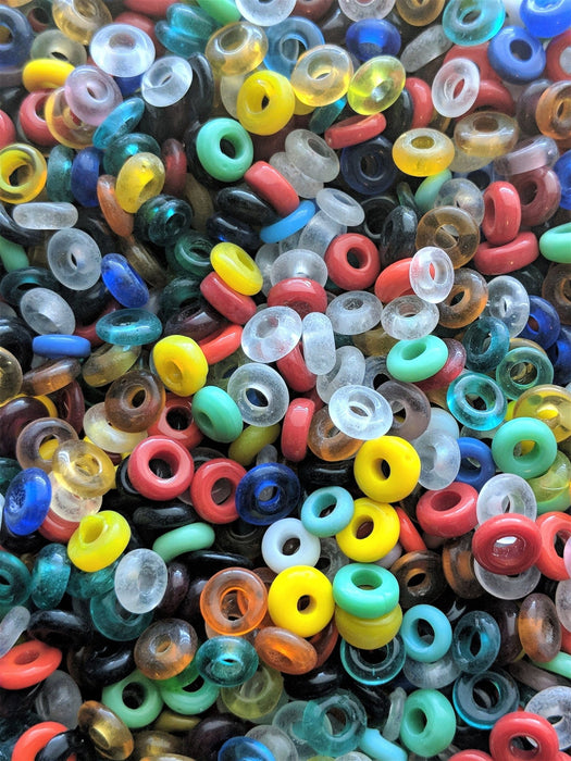 7x3mm Color Mixed Seamless Glass Donut Beads Large 3mm Hole - 20 Grams (UM36) - Beads and Babble