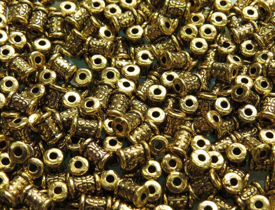 7x5mm (1.50mm hole size) Antique Gold Metal Decorative Tube Spacer Beads - Qty 20 (MB168) - Beads and Babble