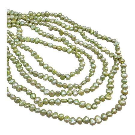 7x5mm Light Green Cultured Freshwater Baroque Pearls - 16 Inch Strand (PRL25) - Beads and BabbleBeads