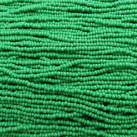 8/0 1 Cut Opaque Green Czech Glass Charlotte Seed Bead Strand (8CUT13) SE - Beads and Babble