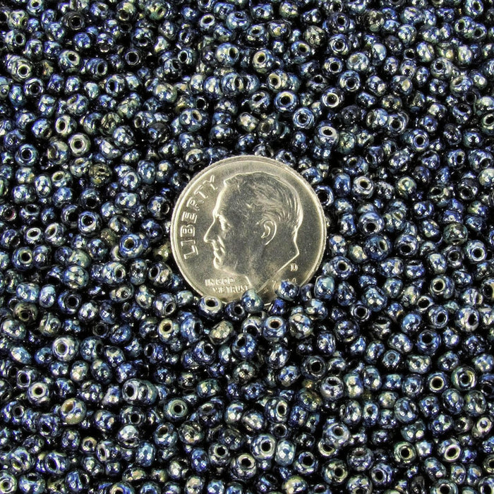 8/0 Opaque Black Silver Picasso Czech Glass Seed Beads 10 Grams (8CS106) - Beads and Babble