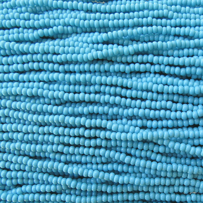 8/0 Opaque Blue Turquoise Czech Glass Seed Bead Strand (CW85) SE - Beads and Babble