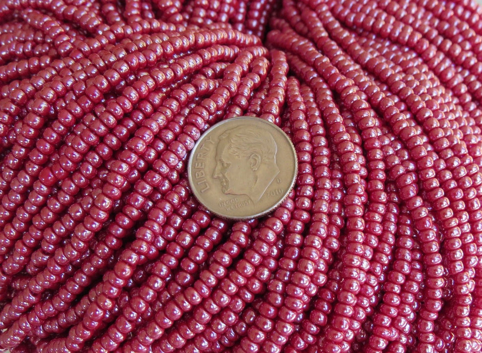 8/0 Opaque Dark Red Luster Czech Glass Seed Bead Strand (CW47) - Beads and Babble