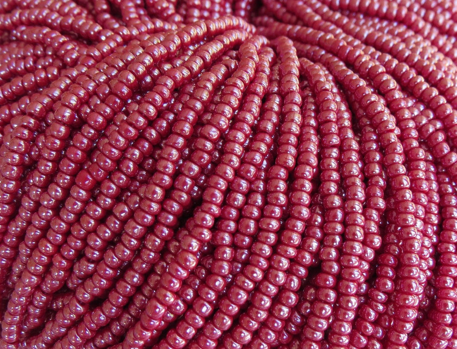 8/0 Opaque Dark Red Luster Czech Glass Seed Bead Strand (CW47) - Beads and Babble