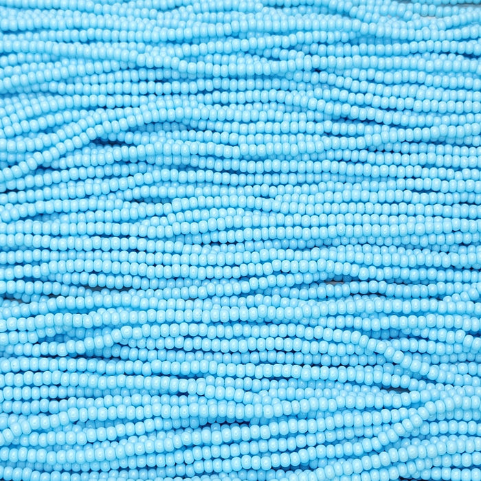 8/0 Opaque Light Blue Turquoise Czech Glass Seed Bead Strand (8CW88) - Beads and BabbleBeads