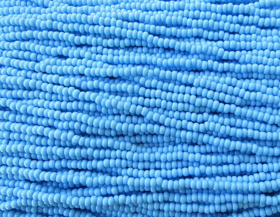 8/0 Opaque Light Blue Turquoise Czech Glass Seed Bead Strand (CW84) - Beads and Babble