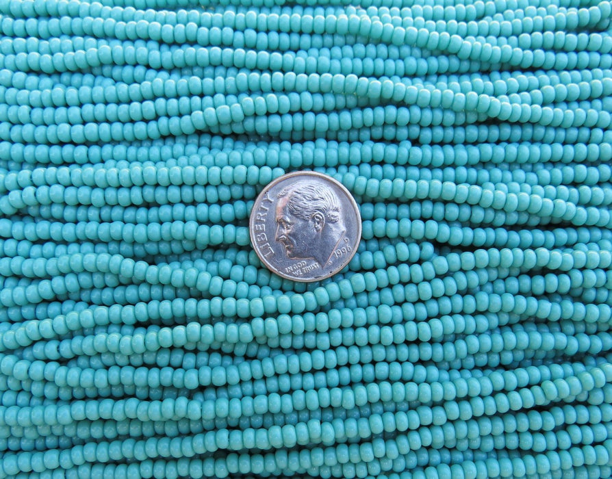 8/0 Opaque Turquoise Czech Glass Seed Bead Strand (CW28) SE - Beads and Babble