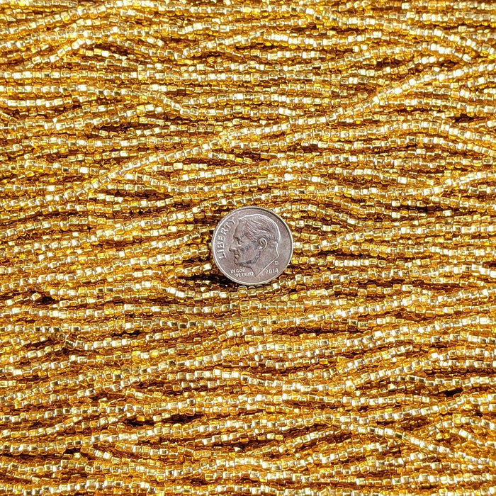 8/0 Transparent Dark Gold Silver-lined Czech Glass Seed Bead Strand (8BW87) - Beads and Babble