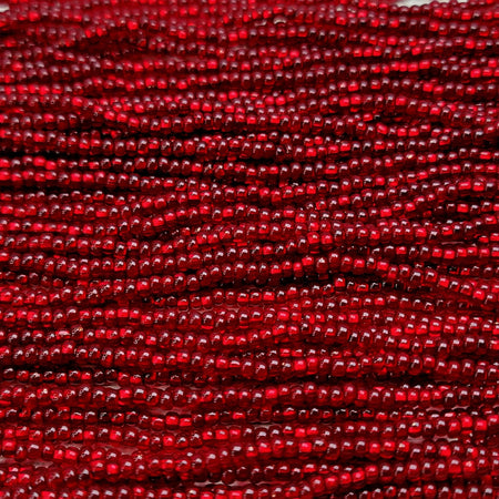8/0 Transparent Ruby Silver-lined Czech Glass Seed Bead Strand (8CW117) - Beads and BabbleBeads