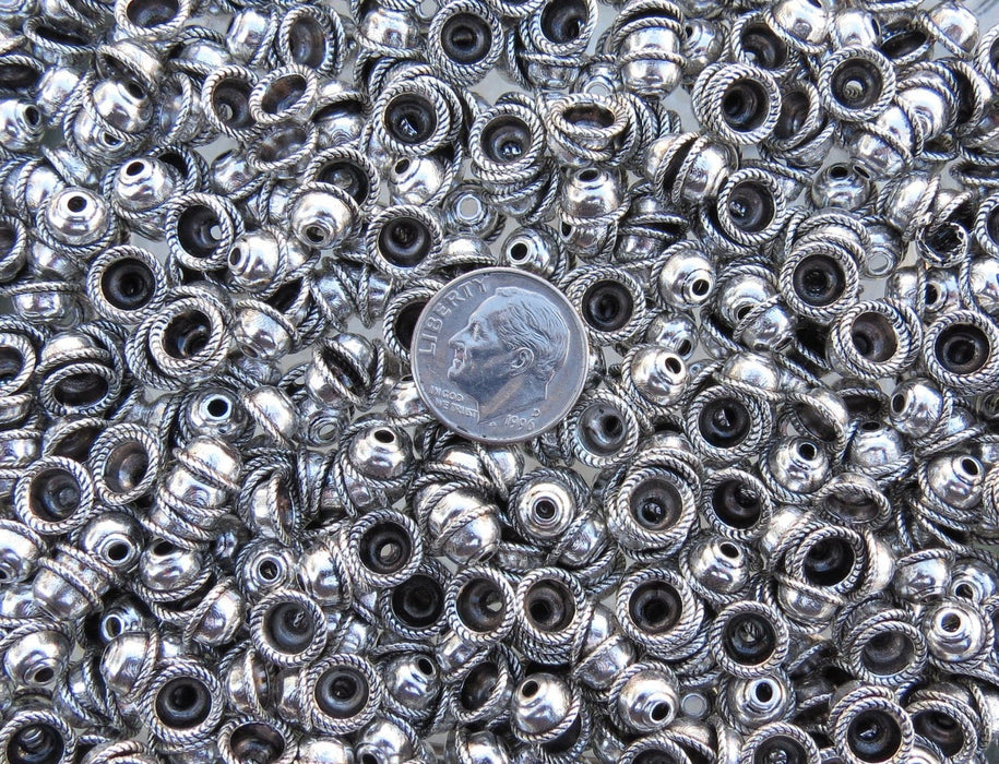 8mm (2mm Hole) Antique Silver Alloy Metal Bead Caps - Qty 20 (MB242) - Beads and Babble