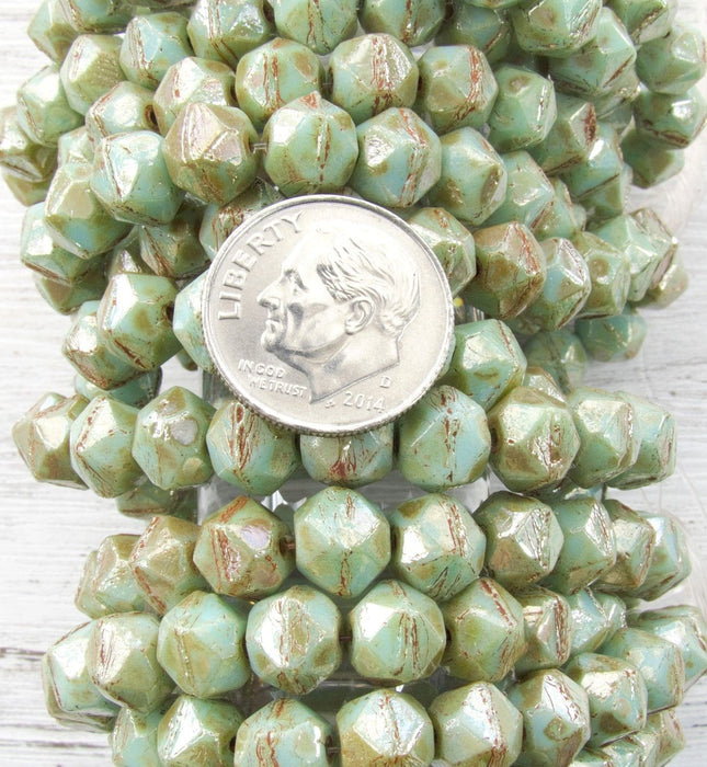 8mm Faceted Opaque Mint Green Lumi Luster Vintage Cut Czech Glass Beads - Qty 20 (MISC31) - Beads and Babble