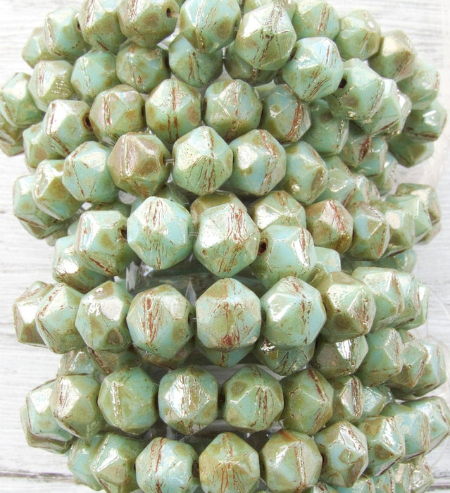 8mm Faceted Opaque Mint Green Lumi Luster Vintage Cut Czech Glass Beads - Qty 20 (MISC31) - Beads and Babble
