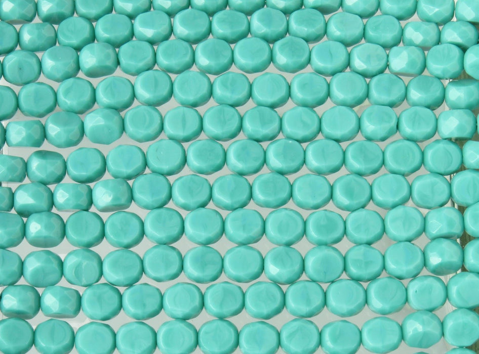 8mm Faceted Opaque Turquoise Table Cut Firepolish Czech Glass Coin Beads - Qty 20 (BS442) - Beads and Babble