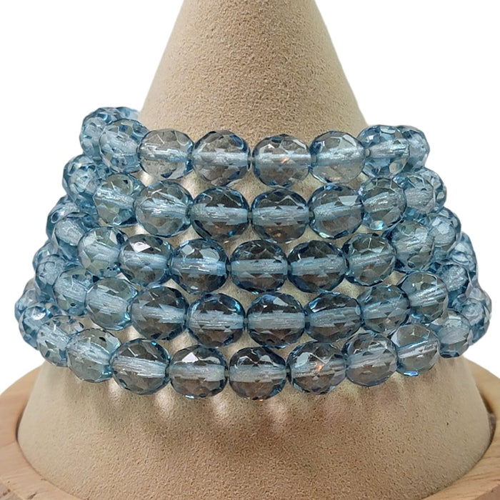 8mm Faceted Transparent Blue Topaz Firepolish Czech Glass Rondel Beads - Qty 25 (DW14) - Beads and BabbleBeads