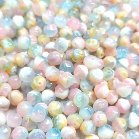 8mm Multi-Tone Pink, Blue, White & Jonquil Czech Glass Baroque Beads - Qty 40 (MISC164) - Beads and BabbleBeads