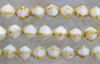 8mm Opaque White Picasso Edged Table Cut Firepolish Czech Glass Bicone Beads - 7 Inch Strand (XAW154) - Beads and Babble