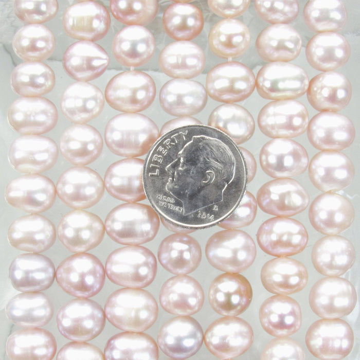 8mm to 9mm Light Mauve Cultured Freshwater Off Round Pearl Beads - 16 Inch Strand (PRL05) - Beads and Babble