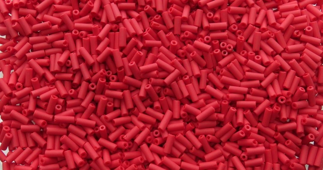 8x3mm Matte Opaque Red Czech Glass Tube Beads 20 Grams (BU37) - Beads and Babble
