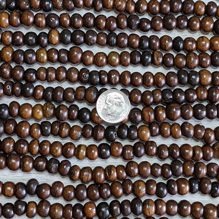 8x6mm Dark Brown Water Buffalo Bone Rondelle Beads - 15 Inch Stand (AW30) - Beads and Babble
