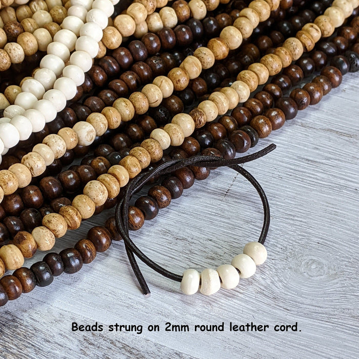 8x6mm Dark Brown Water Buffalo Bone Rondelle Beads - 15 Inch Stand (AW30) - Beads and Babble