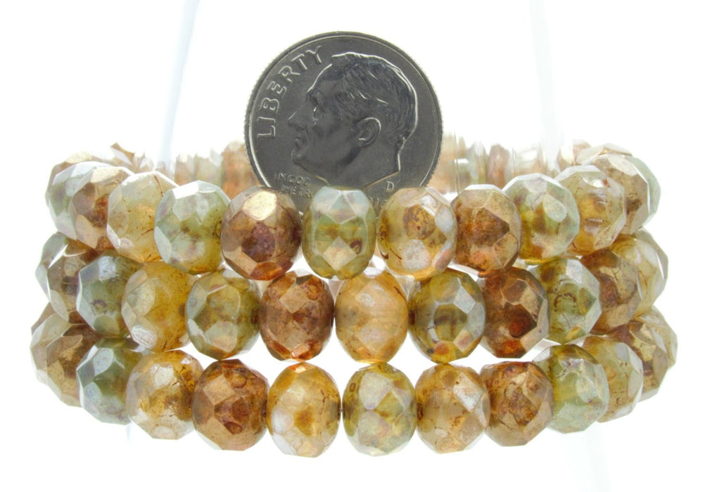 8x6mm Faceted Galaxy Silver Picasso Firepolish Czech Glass Rondell Beads - Qty 25 (FP49) - Beads and Babble