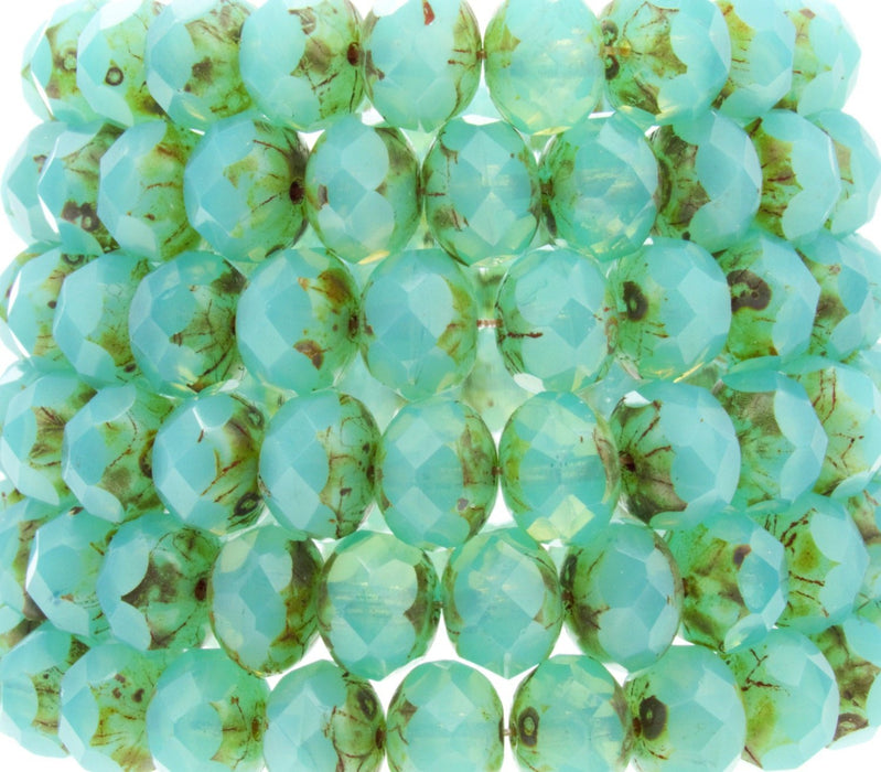 8x6mm Faceted Seafoam Green Opal Picasso Firepolish Czech Glass Rondell Beads - Qty 25 (FP48) - Beads and Babble