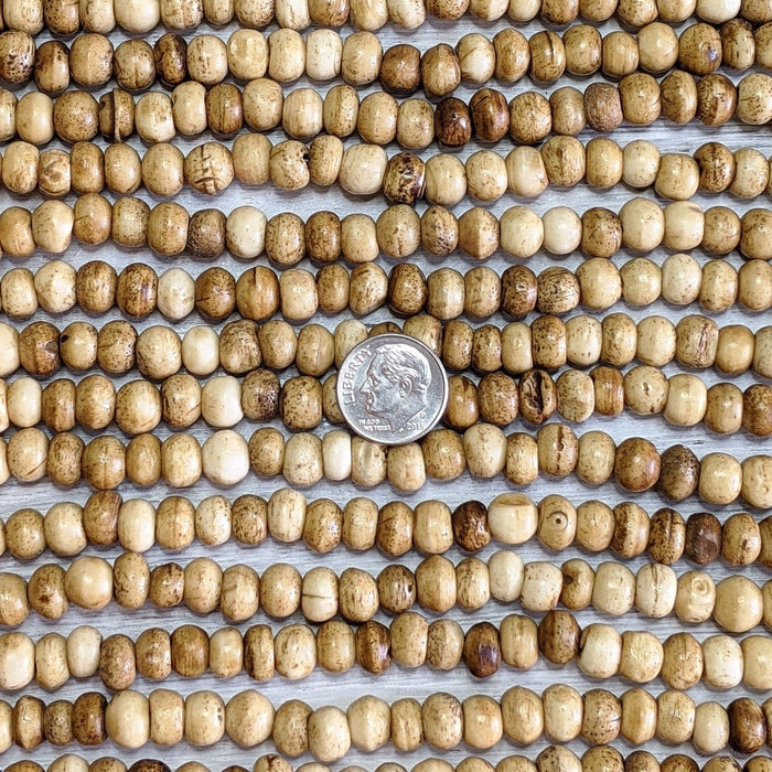 8x6mm Light Brown Water Buffalo Bone Rondelle Beads - 15 Inch Stand (AW29) - Beads and Babble
